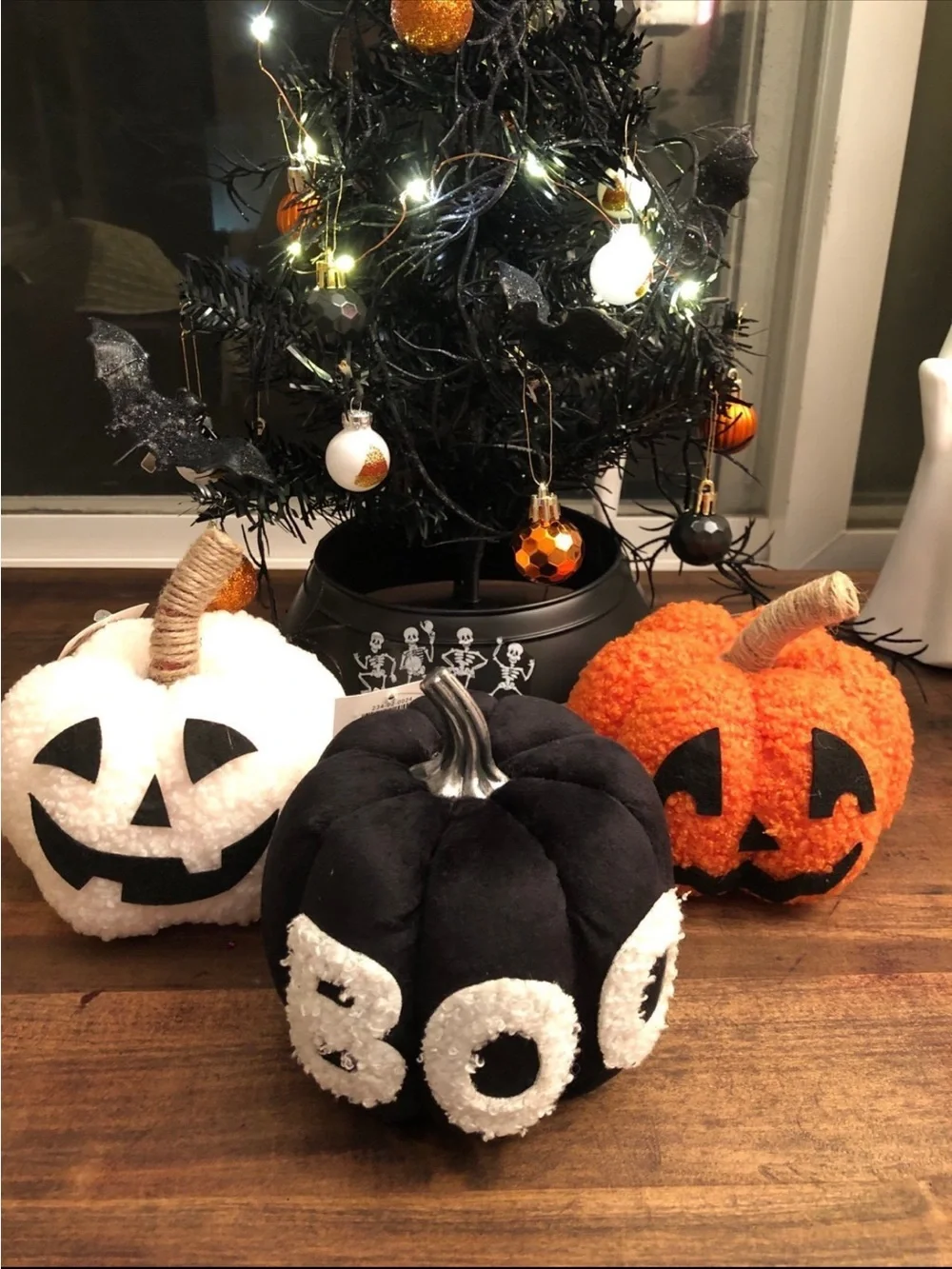 Target Halloween Plush Pumpkin Trio - Black, Orange & White Pumpkins, NWT